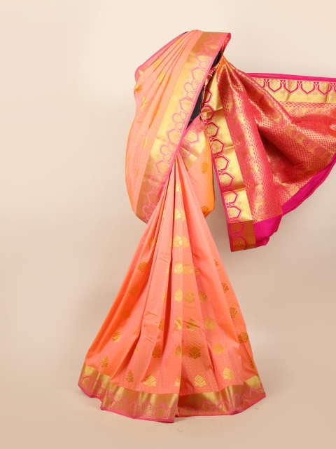 

Pothys Peach-Coloured & Pink Ethnic Motifs Zari Pure Silk Saree