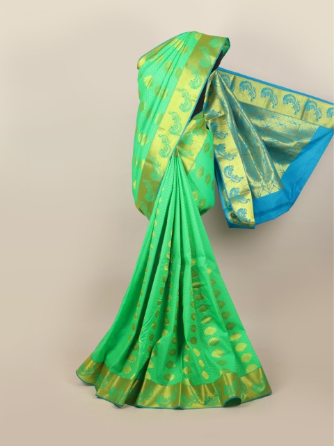 

Pothys Green & Blue Woven Design Ethnic Motifs Zari Pure Silk Saree