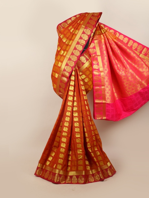 

Pothys Maroon & Pink Woven Design Ethnic Motifs Zari Pure Silk Saree