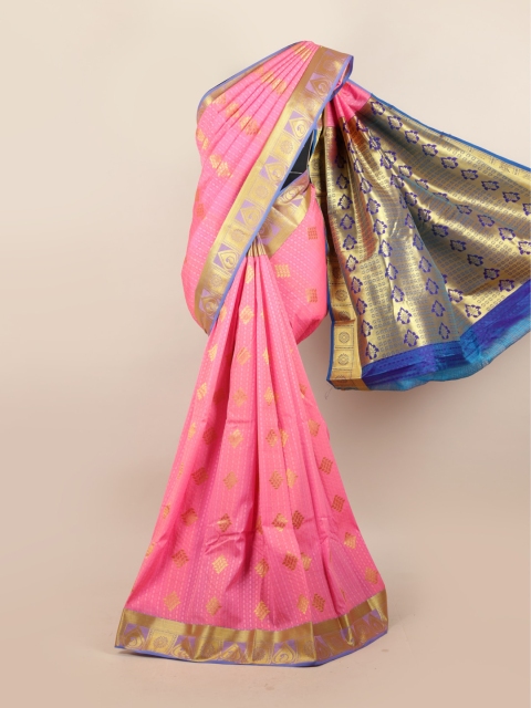 

Pothys Pink & Blue Woven Design Ethnic Motifs Zari Pure Silk Saree