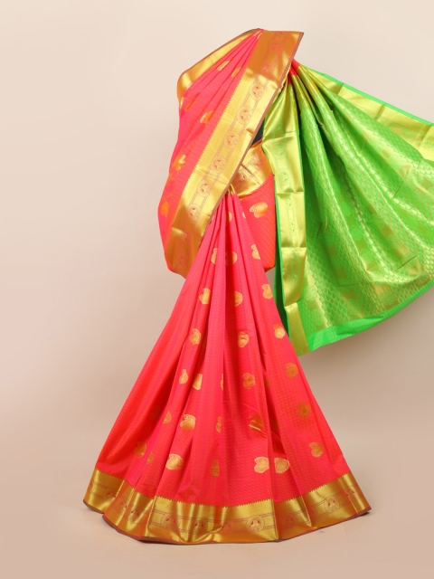 

Pothys Pink & Green Woven Design Paisley Motifs Zari Pure Silk Saree