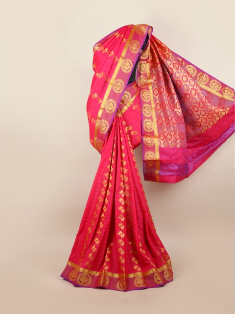 

Pothys Pink & Purple Woven Design Ethnic Motifs Zari Pure Silk Saree