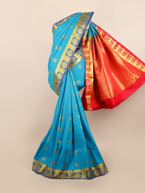 

Pothys Blue & Red Woven Design Ethnic Motifs Zari Pure Silk Saree