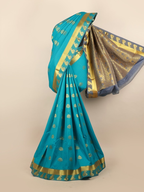 

Pothys Blue & Gold-Toned Woven Design Ethnic Motifs Zari Pure Silk Saree