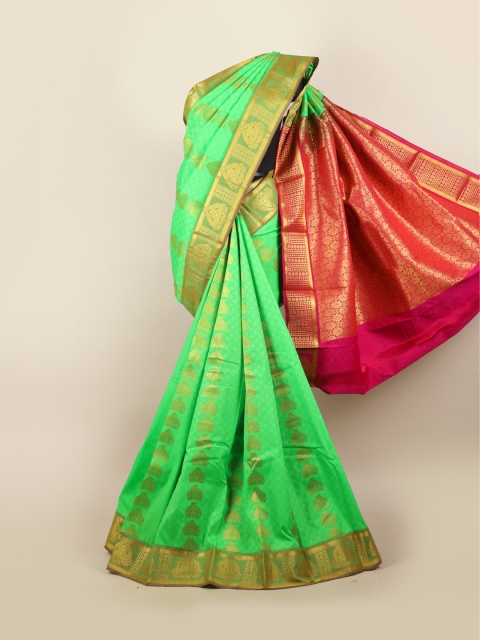 

Pothys Green & Maroon Woven Design Ethnic Motifs Zari Pure Silk Saree