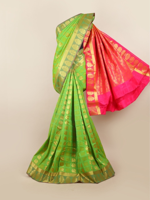 

Pothys Green & Pink Woven Design Floral Motifs Zari Pure Silk Saree