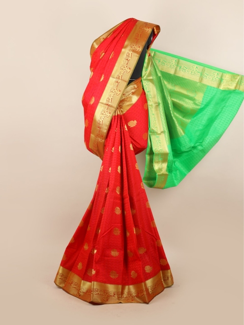 

Pothys Pink & Green Woven Design Floral Motifs Zari Pure Silk Saree