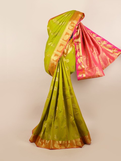 

Pothys Green & Pink Woven Design Floral Motifs Zari Pure Silk Saree