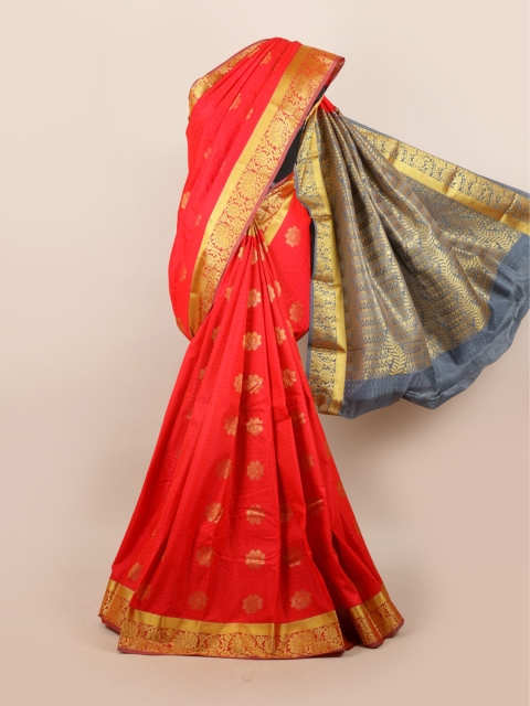 

Pothys Red & Grey Woven Design Ethnic Motifs Zari Pure Silk Saree