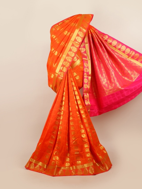

Pothys Orange & Pink Woven Design Ethnic Motifs Zari Pure Silk Saree