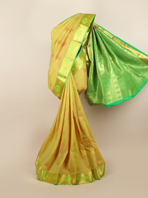 

Pothys Green & Gold-Toned Ethnic Motifs Zari Pure Silk Saree