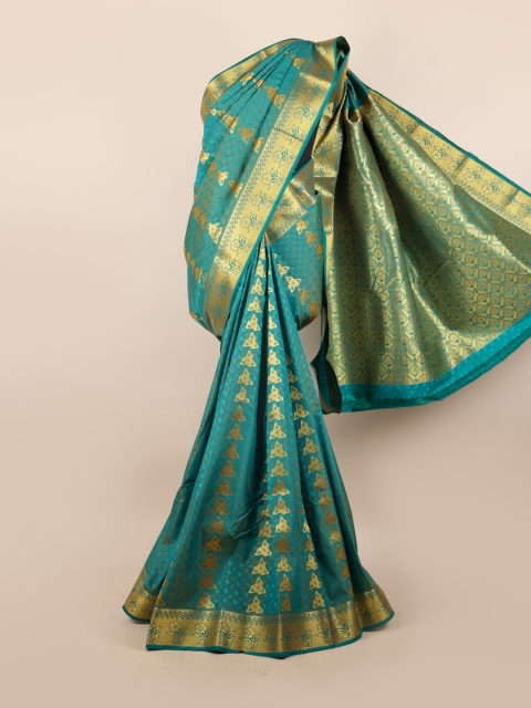 

Pothys Green & Gold-Toned Ethnic Motifs Zari Pure Silk Saree