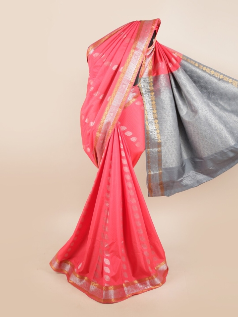 

Pothys Pink & Gold-Toned Floral Motifs Zari Silk Blend Saree