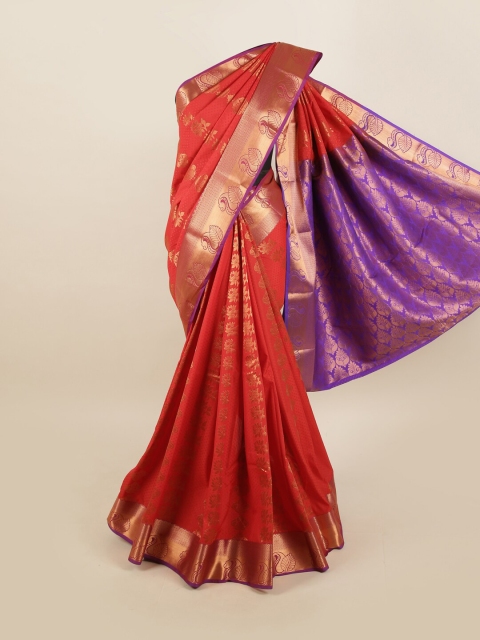 

Pothys Red & Purple Ethnic Motifs Zari Silk Blend Saree