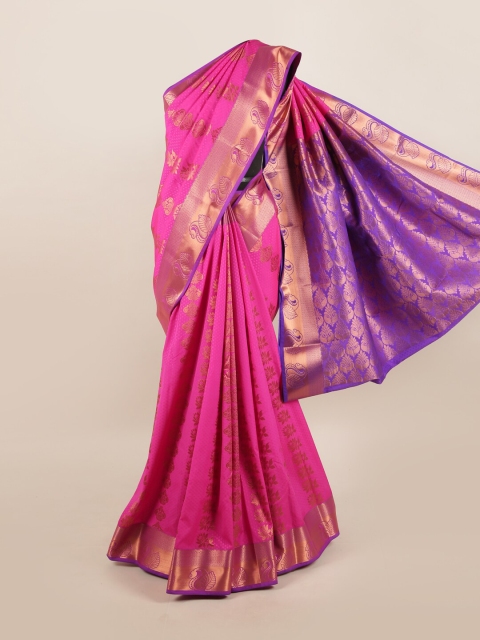

Pothys Pink & Purple Ethnic Motifs Zari Silk Blend Saree