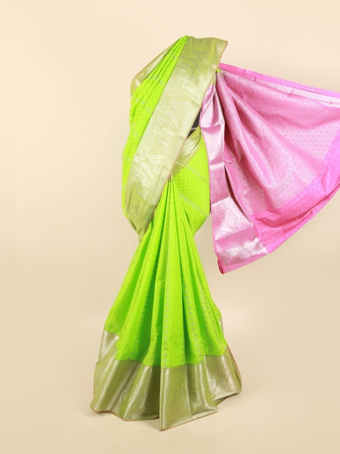 

Pothys Lime Green & Pink Woven Design Zari Silk Blend Saree