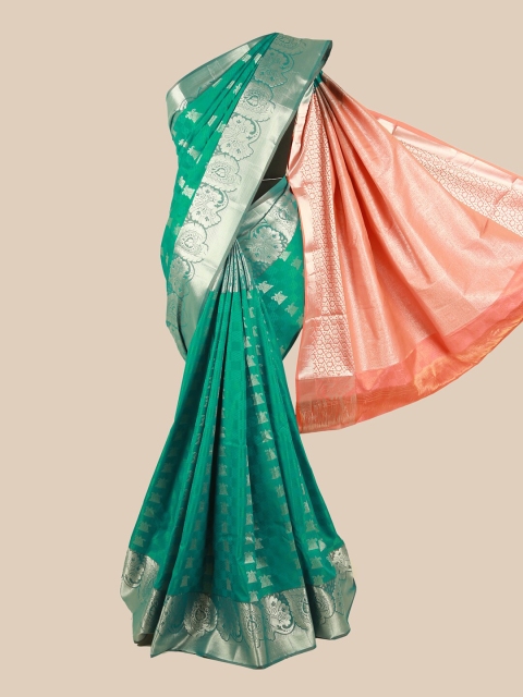 

Pothys Green & Orange Ethnic Motifs Zari Silk Blend Saree