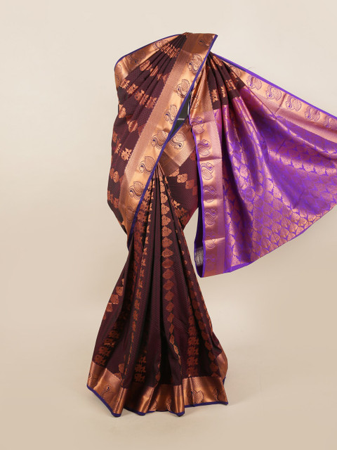 

Pothys Brown & Purple Ethnic Motifs Zari Silk Blend Saree