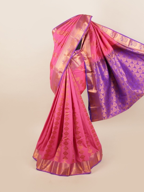 

Pothys Pink & Blue Ethnic Motifs Zari Silk Blend Saree