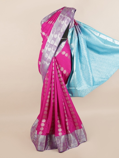 

Pothys Pink & Blue Floral Motifs Zari Silk Blend Saree