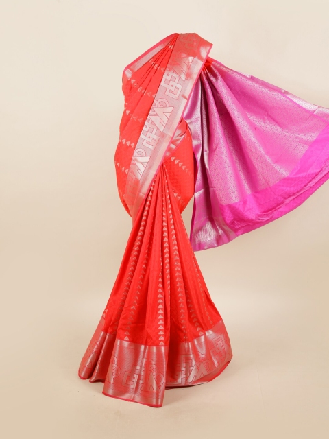 

Pothys Orange & Pink Woven Design Zari Silk Blend Saree