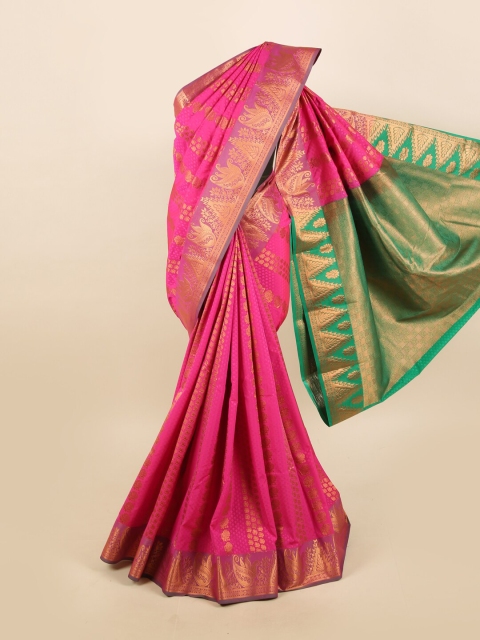 

Pothys Pink & Green Ethnic Motifs Zari Silk Blend Saree