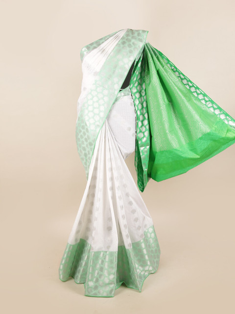 

Pothys White & Green Floral Motifs Zari Silk Blend Saree