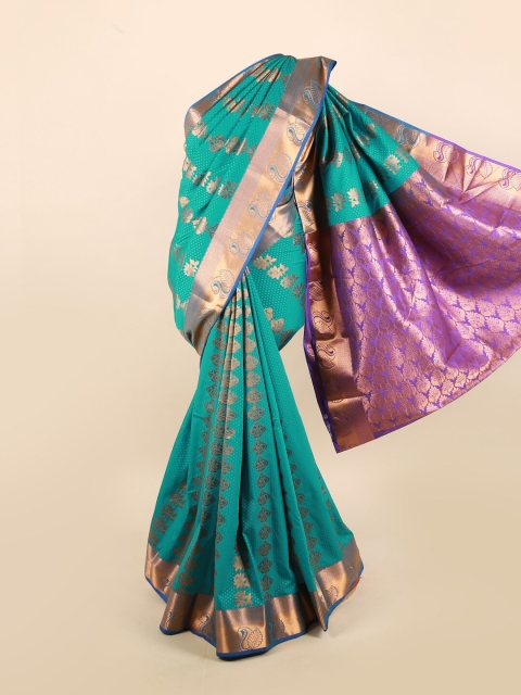 

Pothys Blue & Green Floral Motifs Silk Blend Saree