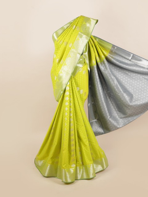 

Pothys Lime Green & Grey Ethnic Motifs Zari Silk Blend Saree