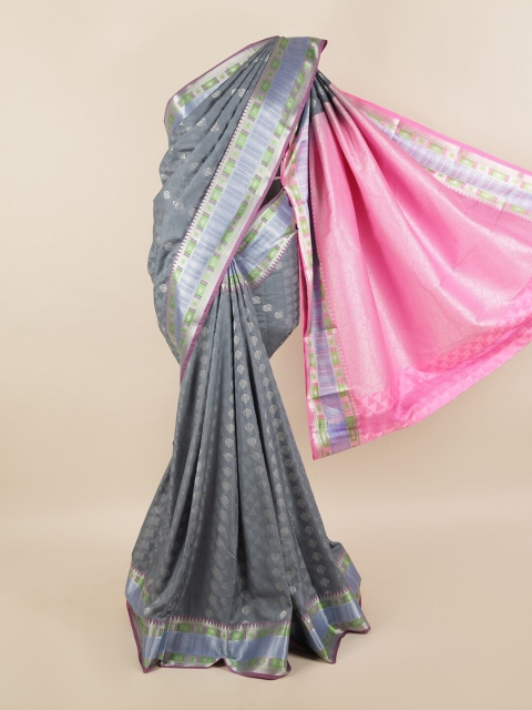 

Pothys Grey & Pink Ethnic Motifs Zari Silk Blend Saree