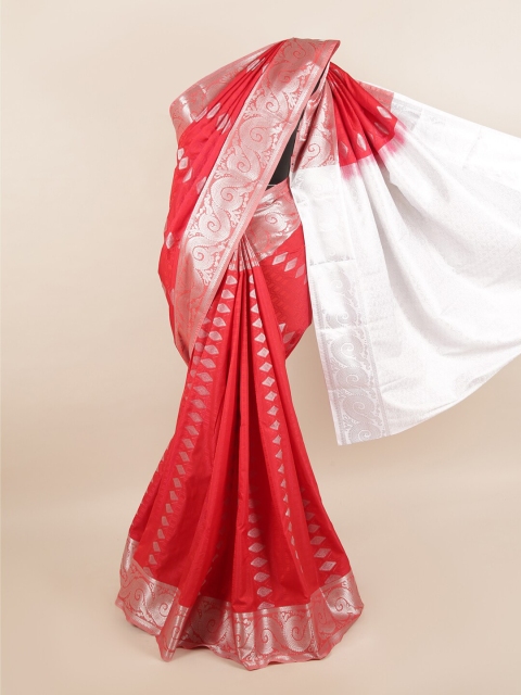 

Pothys Red & Silver-Toned Ethnic Motifs Zari Silk Blend Saree