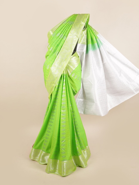 

Pothys Green & Silver-Toned Ethnic Motifs Zari Silk Blend Saree