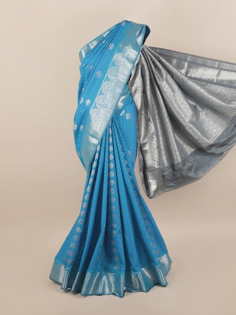 

Pothys Blue & Silver-Toned Ethnic Motifs Zari Silk Blend Saree