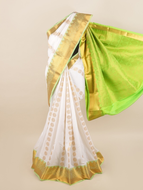 

Pothys White & Green Floral Motifs Zari Silk Blend Saree
