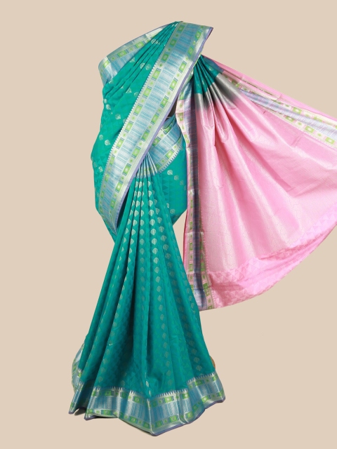 

Pothys Blue & Silver-Toned Ethnic Motifs Zari Silk Blend Saree