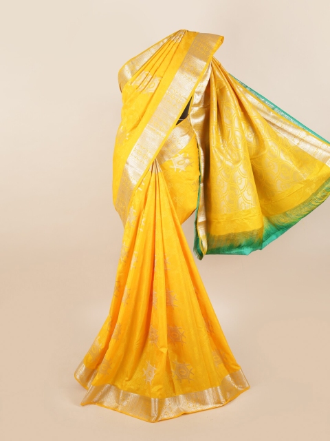 

Pothys Yellow & Silver-Toned Zari Silk Blend Saree