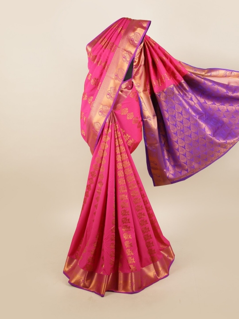 

Pothys Pink & Gold-Toned Ethnic Motifs Zari Silk Blend Saree