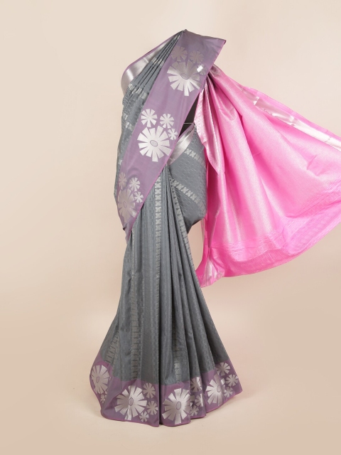 

Pothys Grey & Silver-Toned Ethnic Motifs Zari Silk Blend Saree