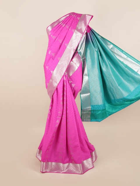 

Pothys Pink & Silver-Toned Ethnic Motifs Zari Silk Blend Saree