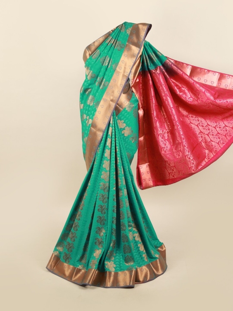 

Pothys Green & Gold-Toned Paisley Zari Silk Blend Saree