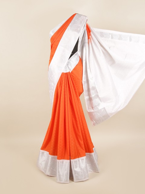 

Pothys Orange & Silver-Toned Zari Silk Blend Saree