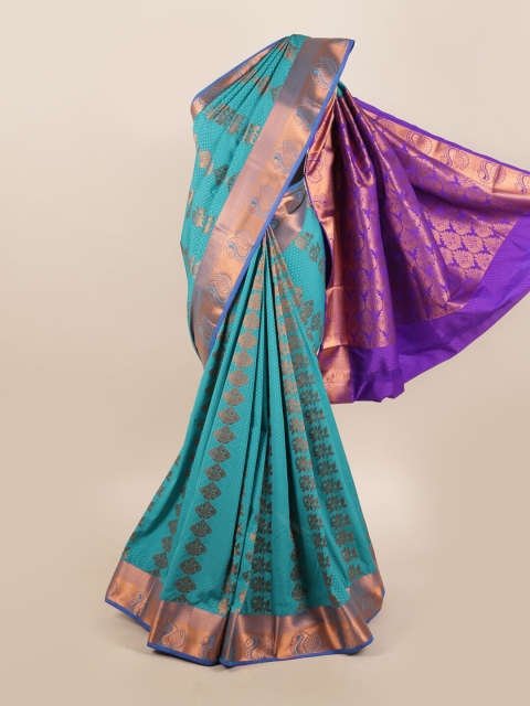 

Pothys Blue & Copper-Toned Ethnic Motifs Zari Silk Blend Saree