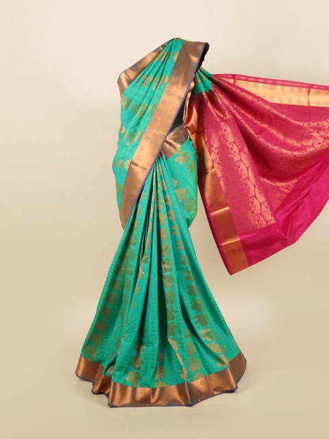 

Pothys Green & Copper-Toned Ethnic Motifs Zari Silk Blend Saree
