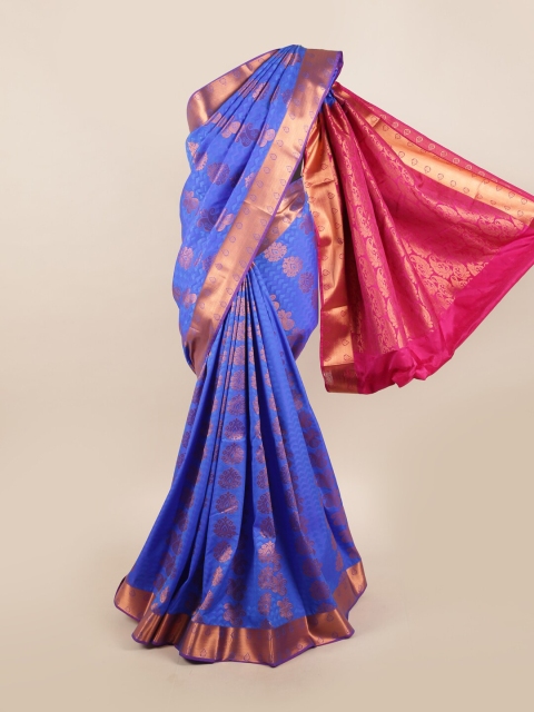 

Pothys Blue & Copper-Toned Ethnic Motifs Zari Silk Blend Saree