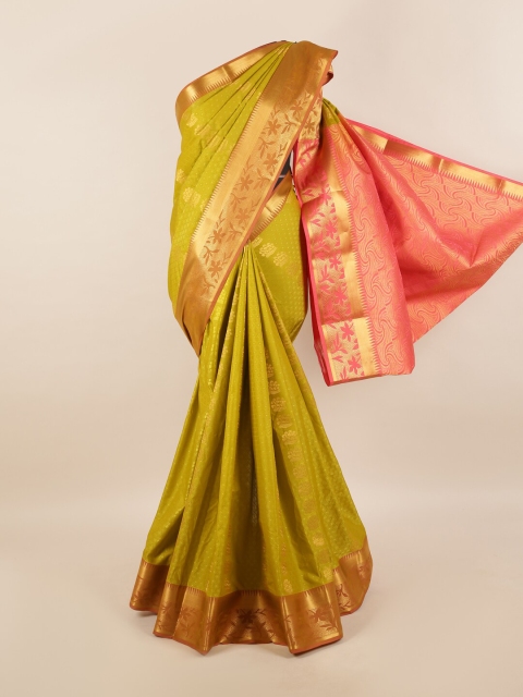 

Pothys Green & Gold-Toned Ethnic Motifs Zari Silk Blend Saree