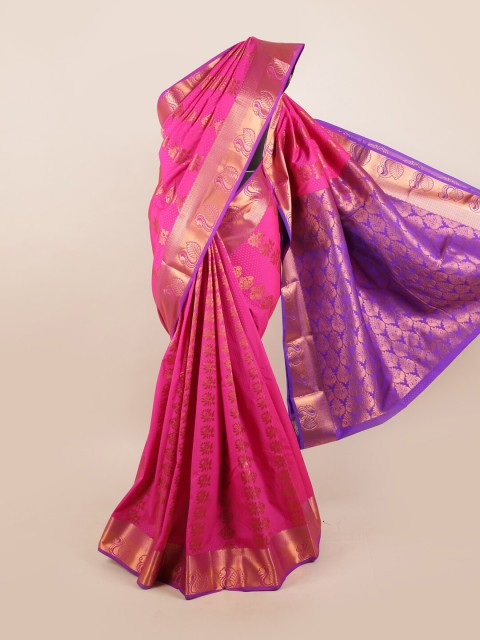 

Pothys Pink & Gold-Toned Ethnic Motifs Zari Silk Blend Saree