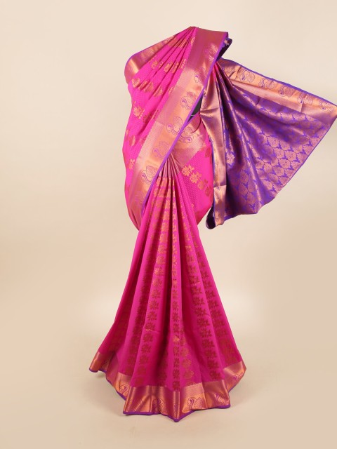 

Pothys Pink & Gold-Toned Ethnic Motifs Zari Silk Blend Saree