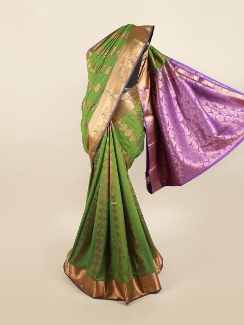 

Pothys Green & Copper-Toned Ethnic Motifs Zari Silk Blend Saree