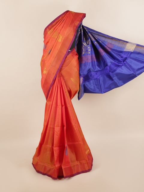 

Pothys Orange & Blue Floral Zari Silk Blend Saree