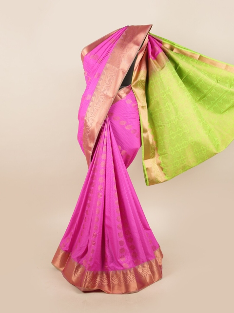 

Pothys Pink & Gold-Toned Zari Silk Blend Saree